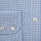 Contemporary Fit Light Small Gingham Check Cotton Shirt With Classic Collar Two Button Cuff