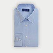Contemporary Fit Light Blue Small Gingham Check Cotton Shirt with Classic Collar & Two Button Cuff