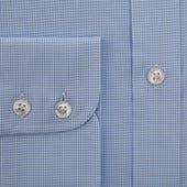 Contemporary Fit Light Small Gingham Check Cotton Shirt With Cut Away Collar And Two Button Cuff