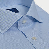 Contemporary Fit Light Small Gingham Check Cotton Shirt With Cut Away Collar And Two Button Cuff