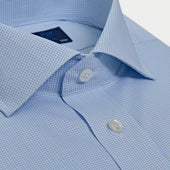 Contemporary Fit Light Small Gingham Check Cotton Shirt With Cut Away Collar Double Cuff