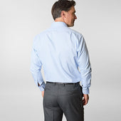 Contemporary Fit Light Small Gingham Check Twill Cotton Shirt With Classic Collar Two Button Cuff