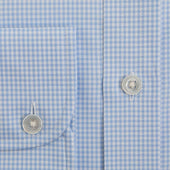 Contemporary Fit Light Small Gingham Check Twill Cotton Shirt With Classic Collar Two Button Cuff