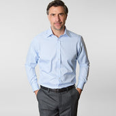 Contemporary Fit Light Small Gingham Check Twill Cotton Shirt With Classic Collar Two Button Cuff