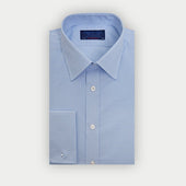 Contemporary Fit Light Blue Small Gingham Cotton Shirt with Classic Collar & Double Cuff
