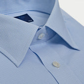 Contemporary Fit Light Small Gingham Cotton Shirt With Classic Collar Double Cuff