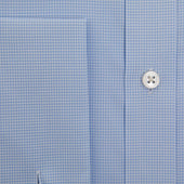 Contemporary Fit Light Small Gingham Cotton Shirt With Classic Collar Double Cuff