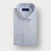 Contemporary Fit Light Blue Textured Check Cotton Shirt with Cut-Away Collar & Two Button Cuff