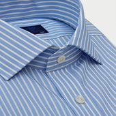 Contemporary Fit Light White Stripe Cotton Shirt With Cut Away Collar Two Button Cuff