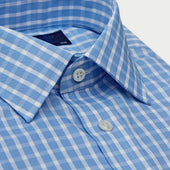 Contemporary Fit Light White Wide Check Cotton Shirt With Classic Collar Two Button Cuff