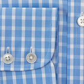Contemporary Fit Light White Wide Check Cotton Shirt With Classic Collar Two Button Cuff