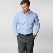 Contemporary Fit Light White Wide Check Cotton Shirt With Classic Collar Two Button Cuff