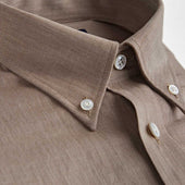 Contemporary Fit Light Brown Small Herringbone Brushed Cotton Shirt With Button Down Collar Two Button Cuff