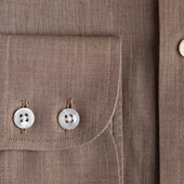 Contemporary Fit Light Brown Small Herringbone Brushed Cotton Shirt With Button Down Collar Two Button Cuff