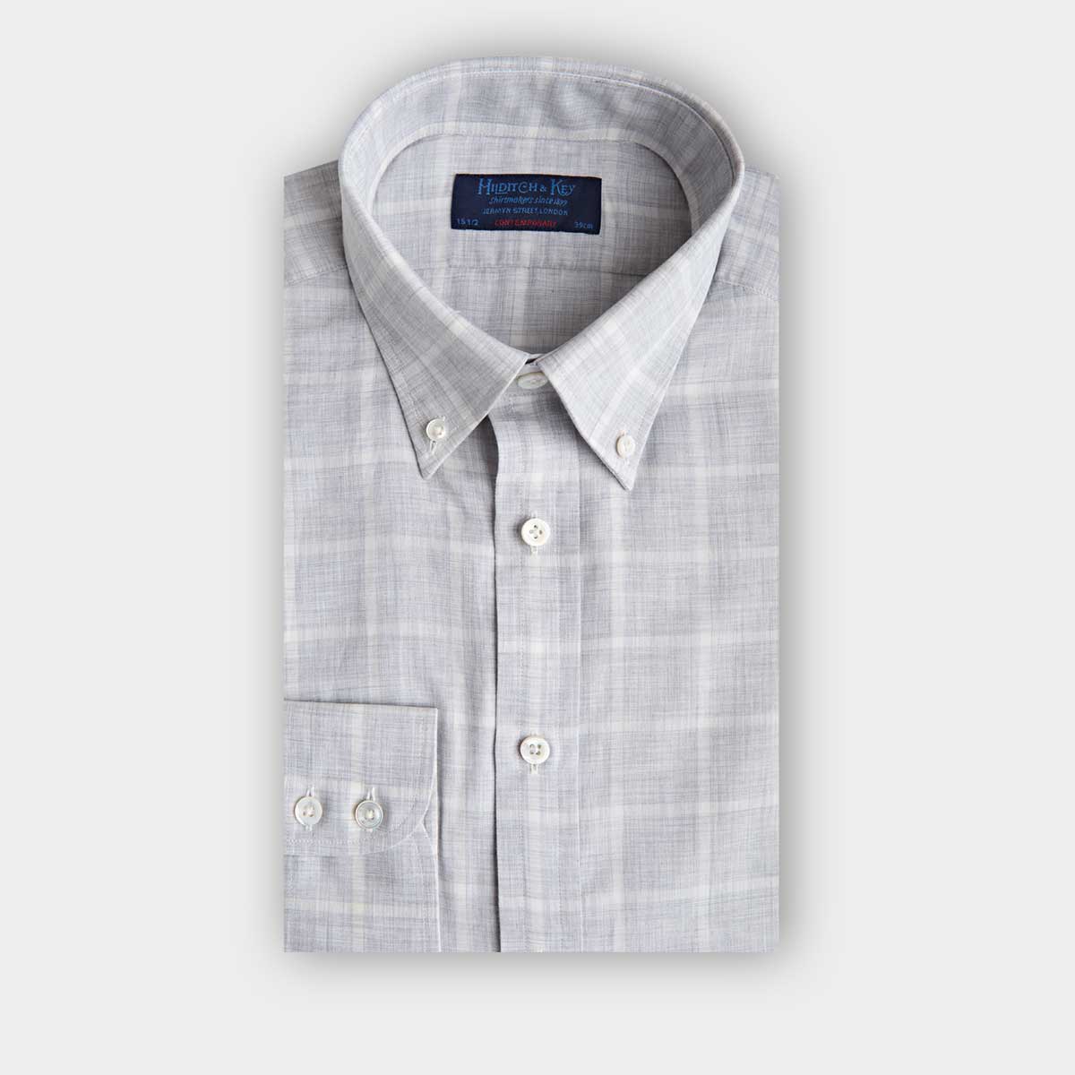 Contemporary Fit Large Check Brushed Cotton Shirt With Button Down Collar Two Button Cuff