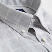 Contemporary Fit Large Check Brushed Cotton Shirt With Button Down Collar Two Button Cuff