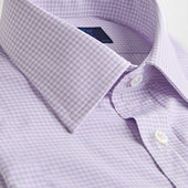 Contemporary Fit Lilac Micro Gingham Check Cotton Shirt With Classic Collar Double Cuff