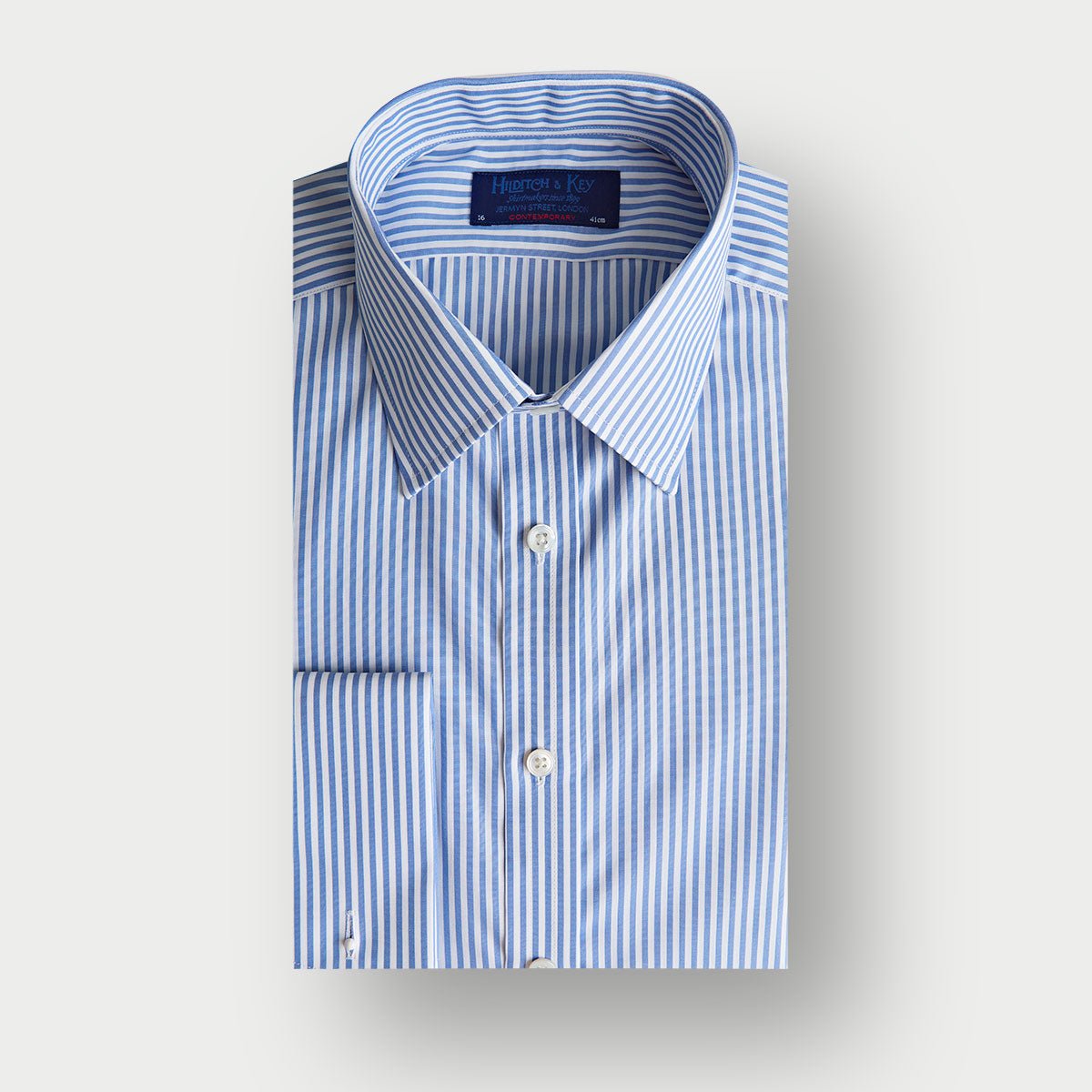 Contemporary Fit Bengal Stripe Cotton Shirt With Classic Collar Two Button Cuff