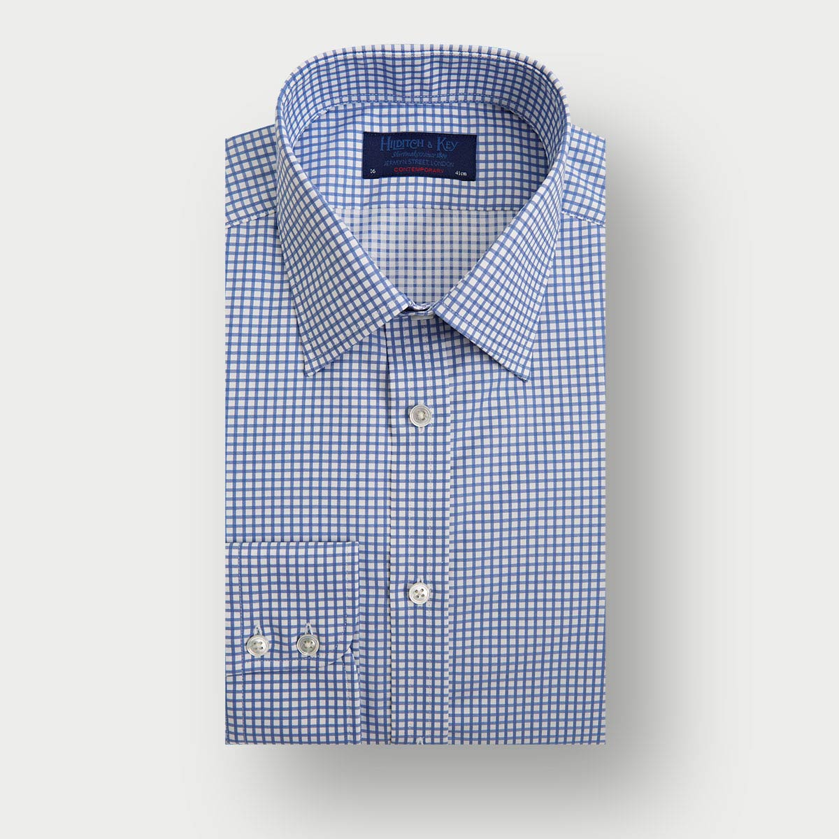 Contemporary Fit Check Cotton Twill Shirt With Classic Collar Two Button Cuff