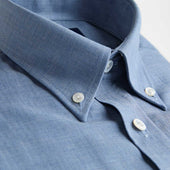 Contemporary Fit Small Herringbone Brushed Cotton Shirt With Button Down Collar Two Button Cuff