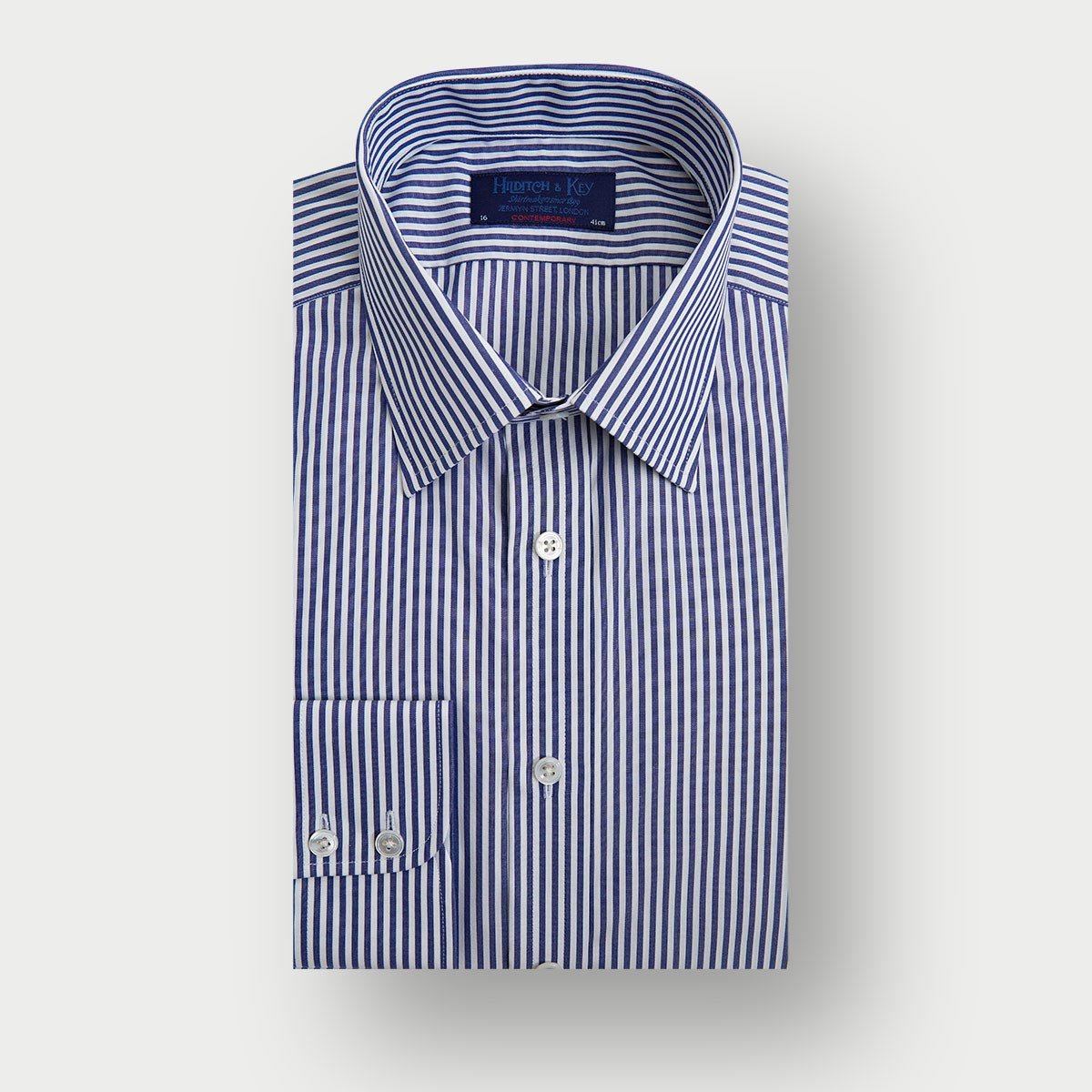 Contemporary Fit Bengal Stripe Cotton Shirt With Classic Collar Two Button Cuff