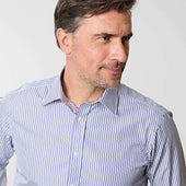Contemporary Fit Double Stripe Sea Island Quality Cotton Shirt With Classic Collar Double Cuff