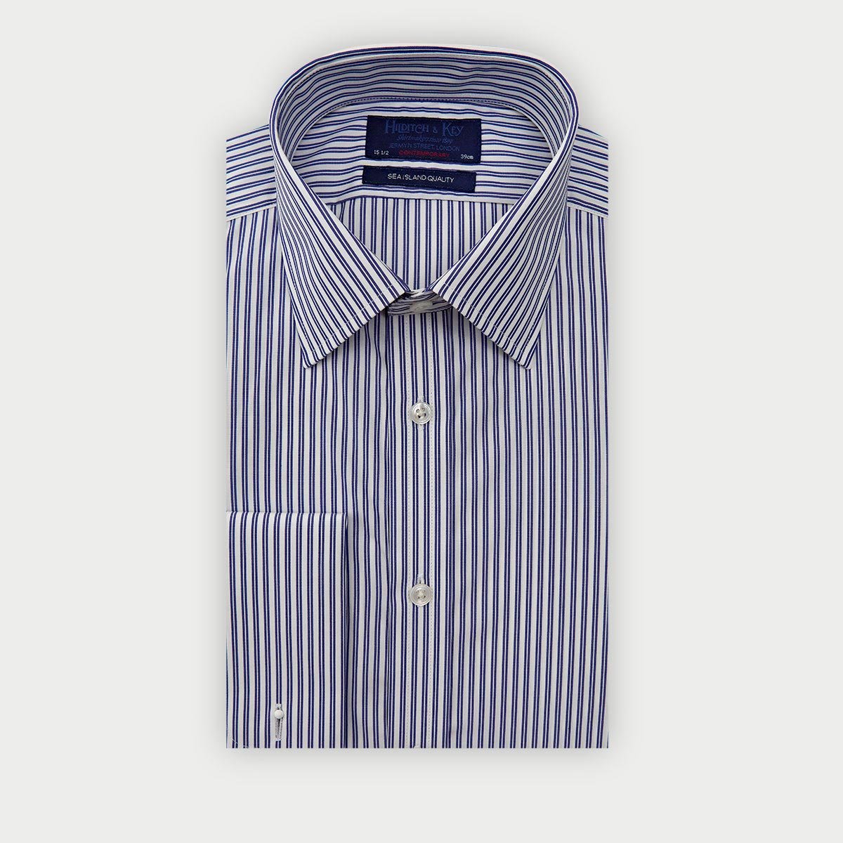 Contemporary Fit Double Stripe Sea Island Quality Cotton Shirt With Classic Collar Double Cuff