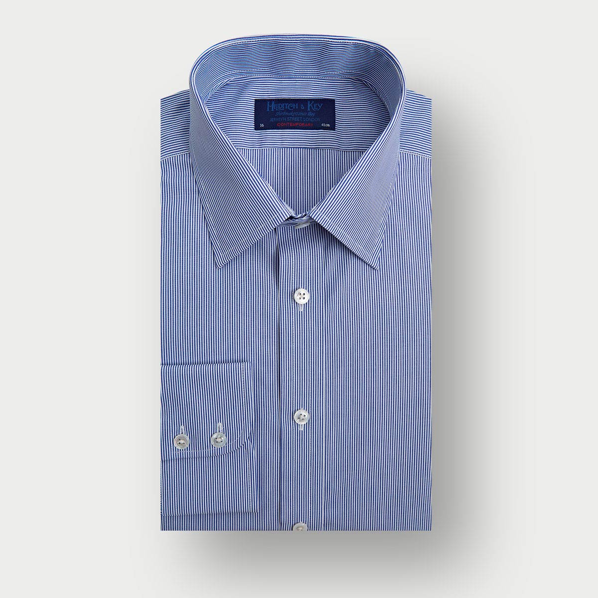 Contemporary Fit Fine Bengal Stripe Cotton Shirt With Classic Collar Two Button Cuff