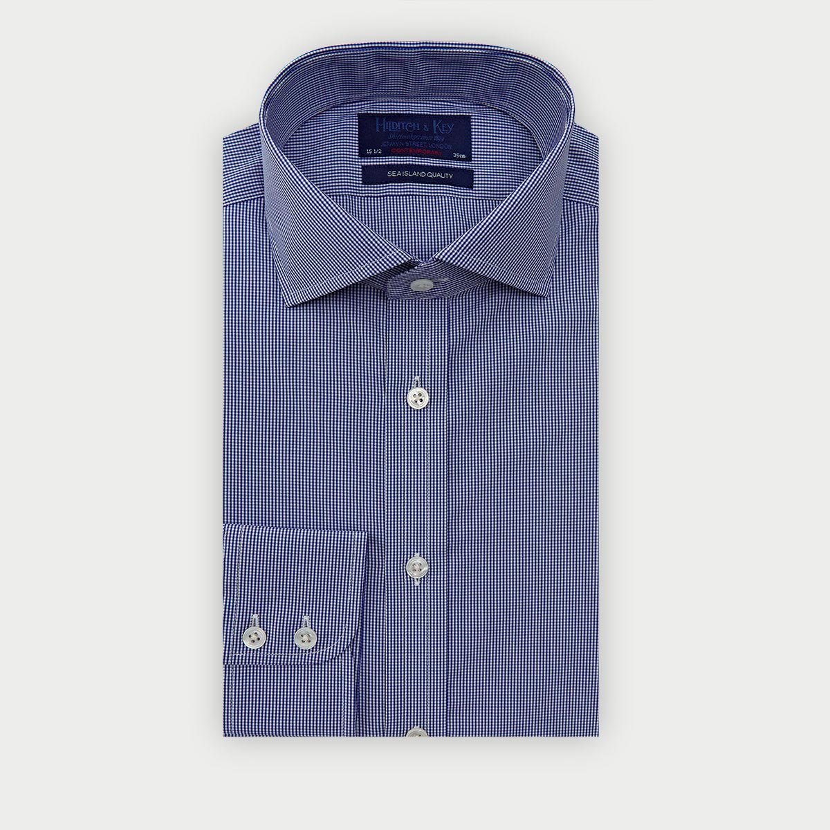 Contemporary Fit Fine Check Sea Island Quality Cotton Shirt With Cut Away Collar Two Button Cuff