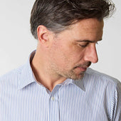 Contemporary Fit Fine Double Stripe Sea Island Quality Cotton Shirt With Classic Collar Double Cuff