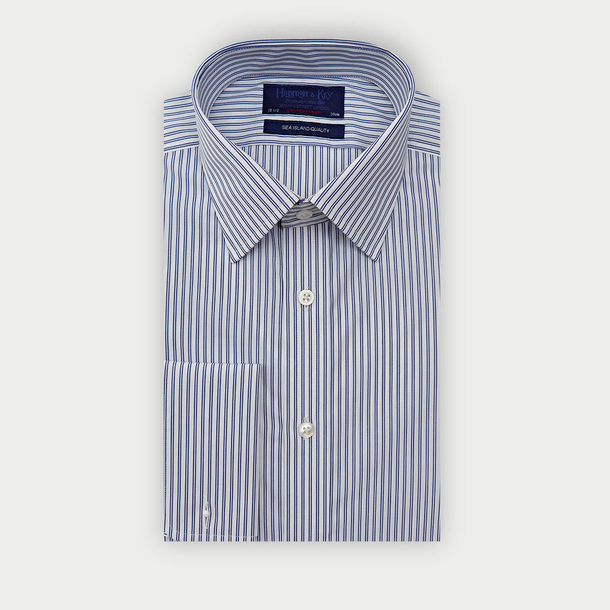 Contemporary Fit Fine Double Stripe Sea Island Quality Cotton Shirt With Classic Collar Double Cuff