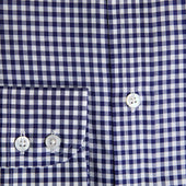 Contemporary Fit Gingham Check Cotton Twill Shirt With Classic Collar Two Button Cuff