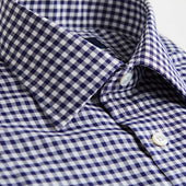 Contemporary Fit Gingham Check Cotton Twill Shirt With Classic Collar Two Button Cuff