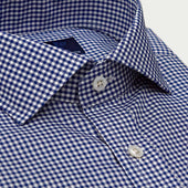 Contemporary Fit Gingham Check Oxford Cotton Shirt With Cut Away Collar Two Button Cuff