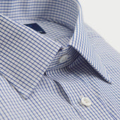Contemporary Fit Grid Check Cotton Shirt With Classic Collar Double Cuff