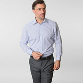 Contemporary Fit Grid Check Cotton Shirt With Classic Collar Double Cuff