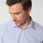 Contemporary Fit Grid Check Cotton Shirt With Classic Collar Double Cuff