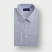 Contemporary Fit Navy Grid Check Cotton Shirt with Classic Collar & Double Cuff