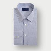 Contemporary Fit Navy Grid Check Cotton Shirt with Classic Collar & Two Button Cuff