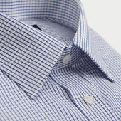 Contemporary Fit Grid Check Cotton Shirt With Classic Collar Two Button Cuff