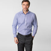 Contemporary Fit Houndstooth Cotton Shirt With Cut Away Collar Two Button Cuff