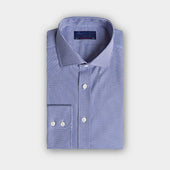 Contemporary Fit Navy Houndstooth Cotton Shirt with Cut-Away Collar & Two Button Cuff