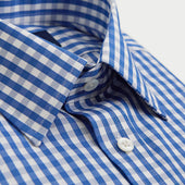 Contemporary Fit Wide Gingham Check Cotton Shirt With Classic Collar Two Button Cuff