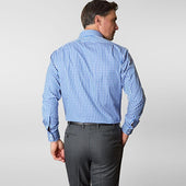 Contemporary Fit Wide Gingham Check Cotton Shirt With Classic Collar Two Button Cuff