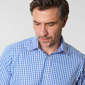 Contemporary Fit Wide Gingham Check Cotton Shirt With Classic Collar Two Button Cuff