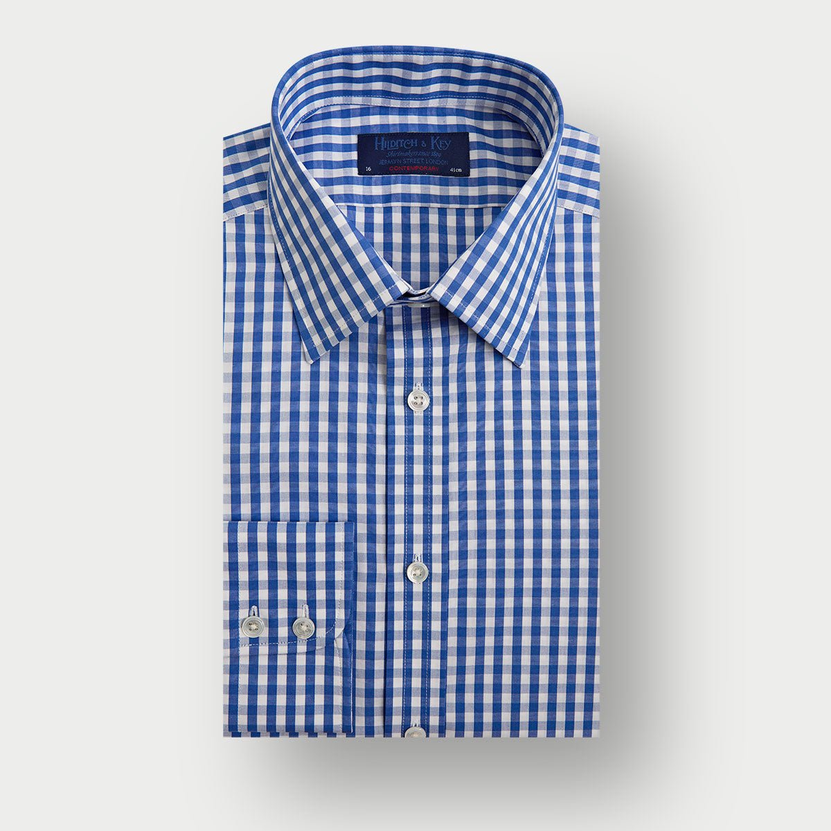 Contemporary Fit Wide Gingham Check Cotton Shirt With Classic Collar Two Button Cuff