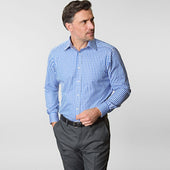 Contemporary Fit Wide Gingham Check Cotton Shirt With Classic Collar Two Button Cuff