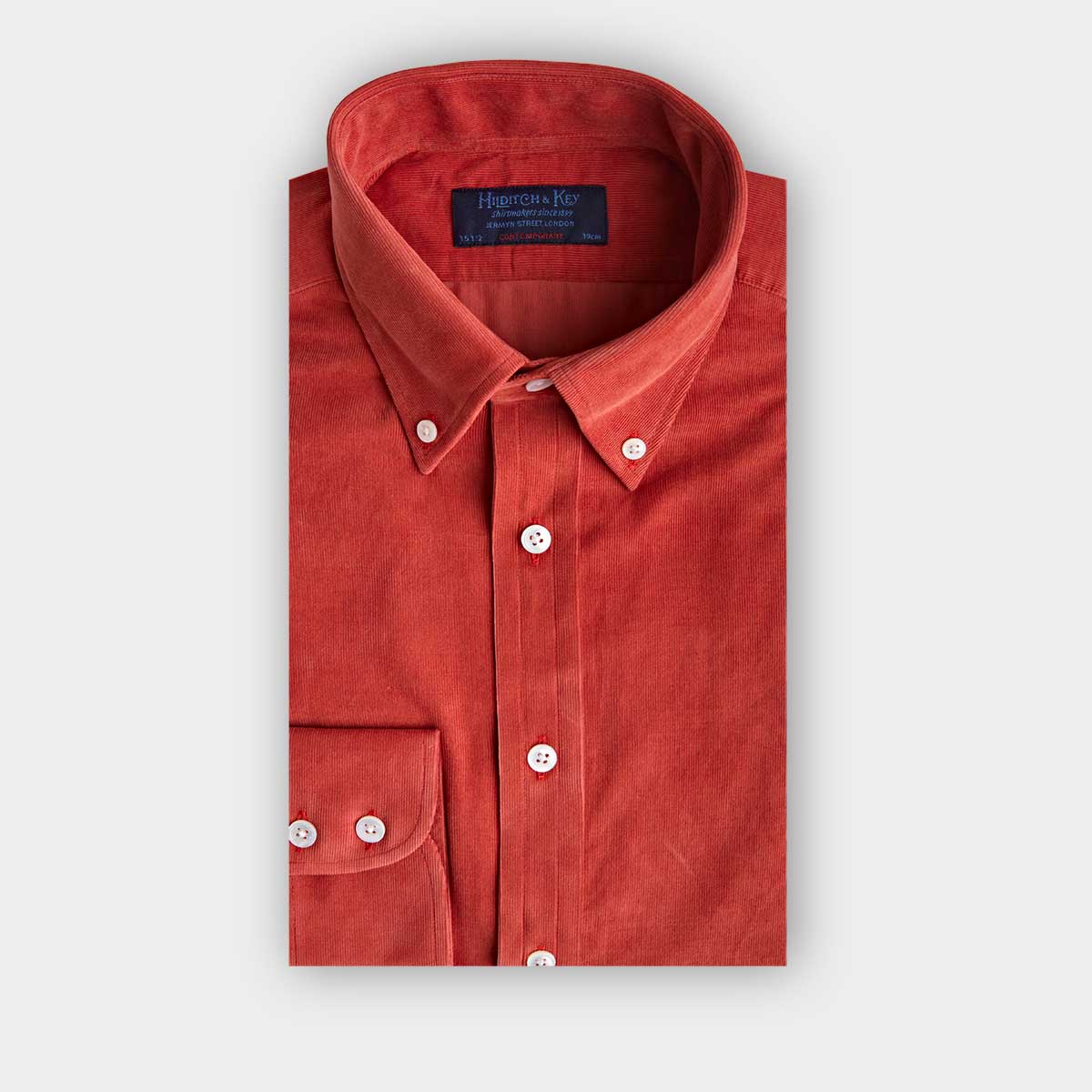 Contemporary Fit Fine Corduroy Shirt With Button Down Collar Two Button Cuff