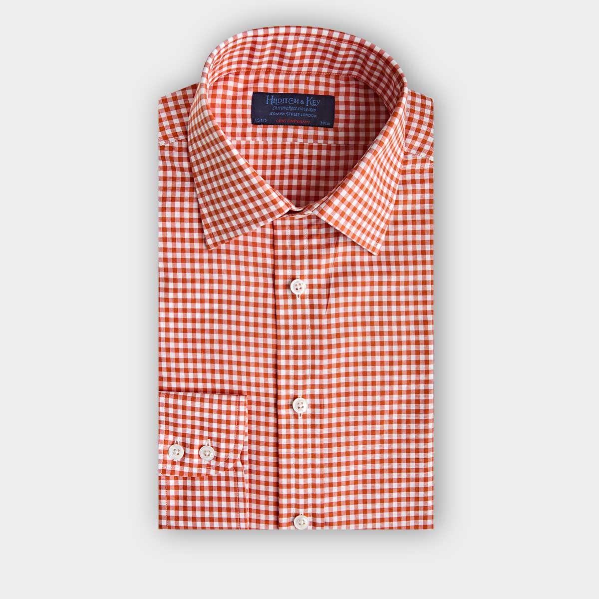 Contemporary Fit Gingham Check Cotton Twill Shirt With Classic Collar Two Button Cuff