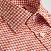 Contemporary Fit Gingham Check Cotton Twill Shirt With Classic Collar Two Button Cuff